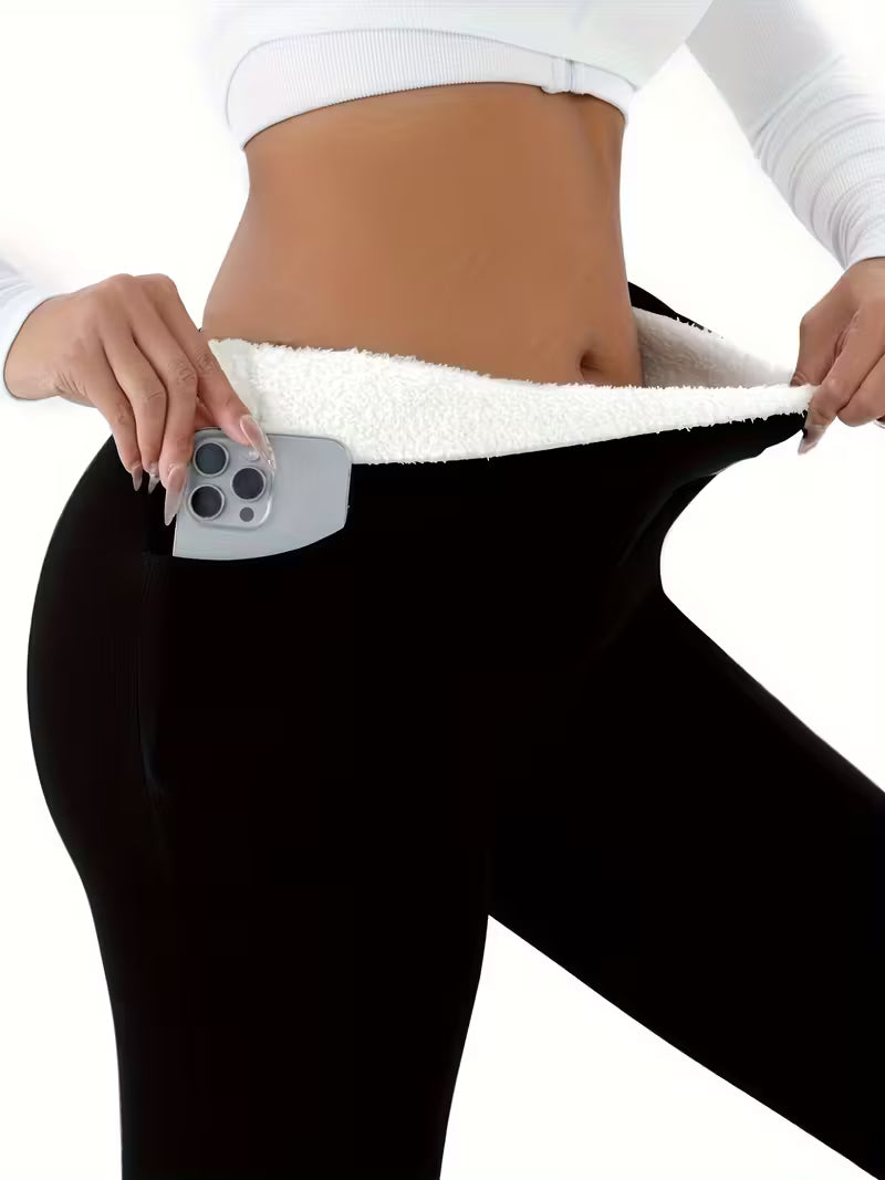 Dames Hoge‐Taille Fleece-Gevoerde Leggings met Zakken – Warm & Stijlvol voor Herfst & Winter