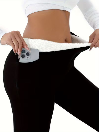 Dames Hoge‐Taille Fleece-Gevoerde Leggings met Zakken – Warm & Stijlvol voor Herfst & Winter