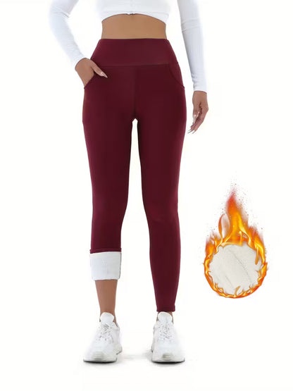 Dames Hoge‐Taille Fleece-Gevoerde Leggings met Zakken – Warm & Stijlvol voor Herfst & Winter