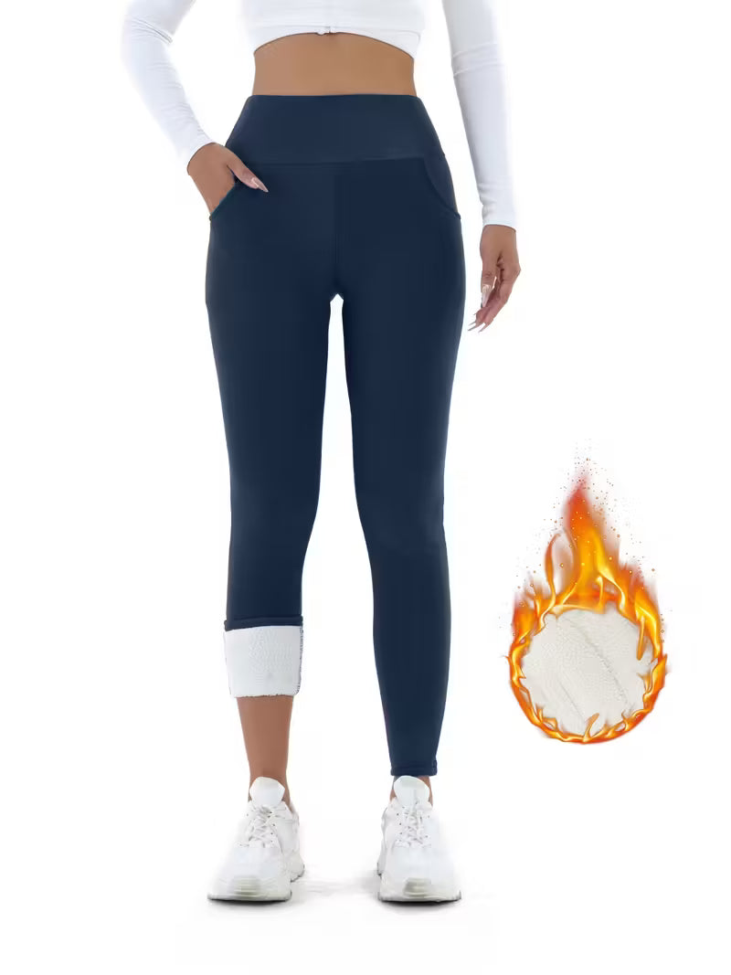 Dames Hoge‐Taille Fleece-Gevoerde Leggings met Zakken – Warm & Stijlvol voor Herfst & Winter