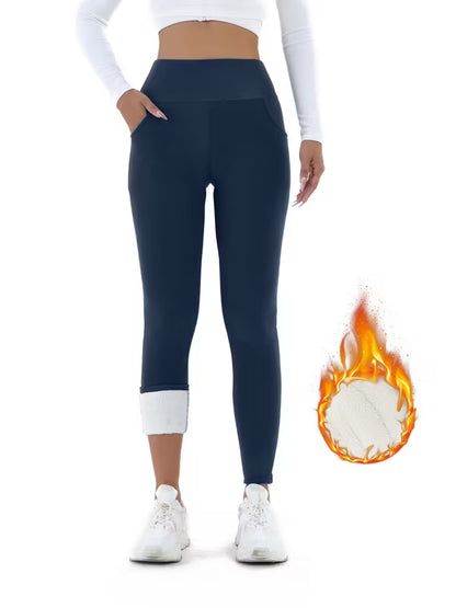 Dames Hoge‐Taille Fleece-Gevoerde Leggings met Zakken – Warm & Stijlvol voor Herfst & Winter